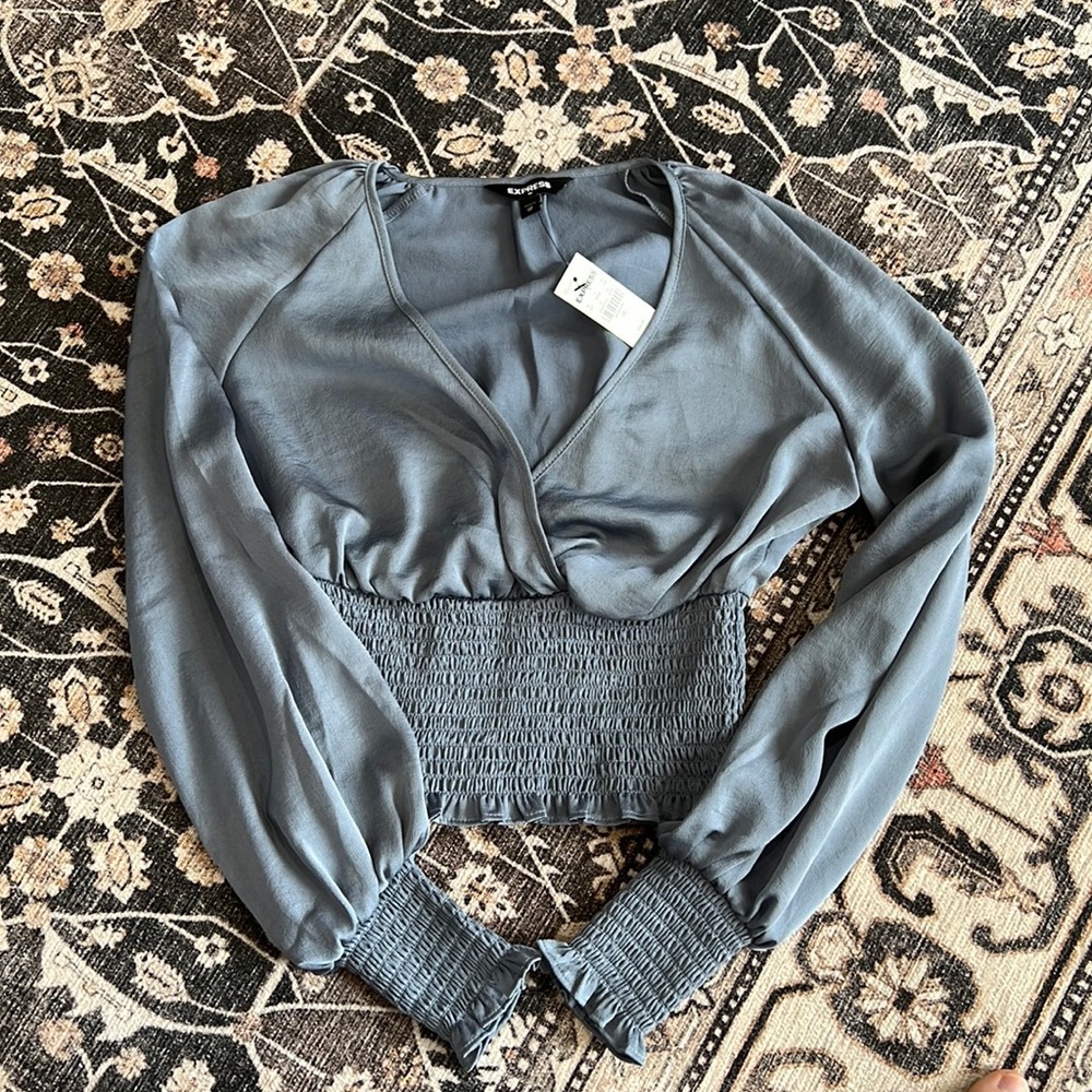 Blue smocked waist blouse from express size XS